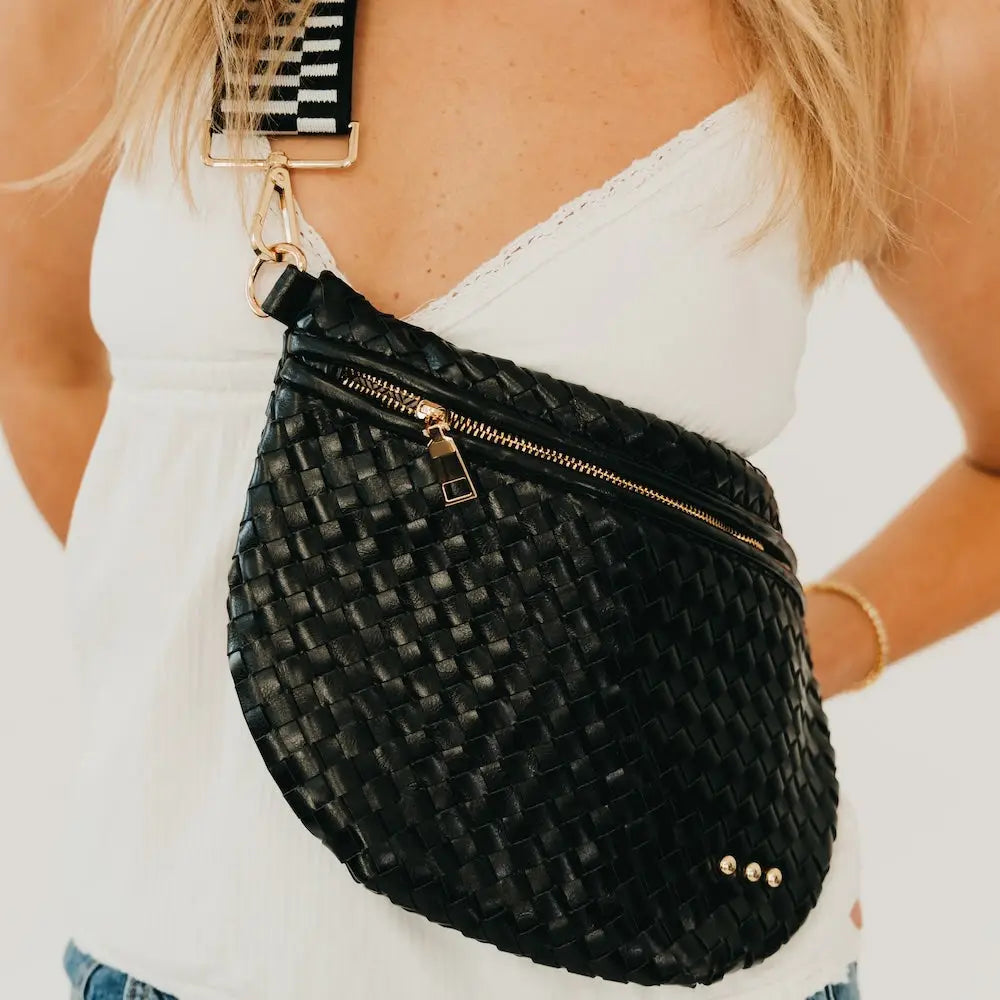 Black woven vegan bum bag