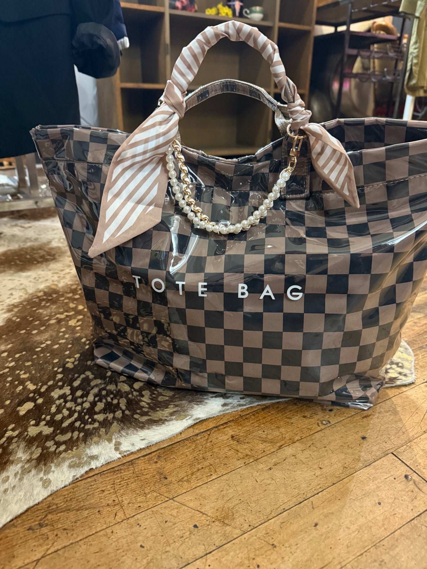 Checkered Taupe and black Handbag