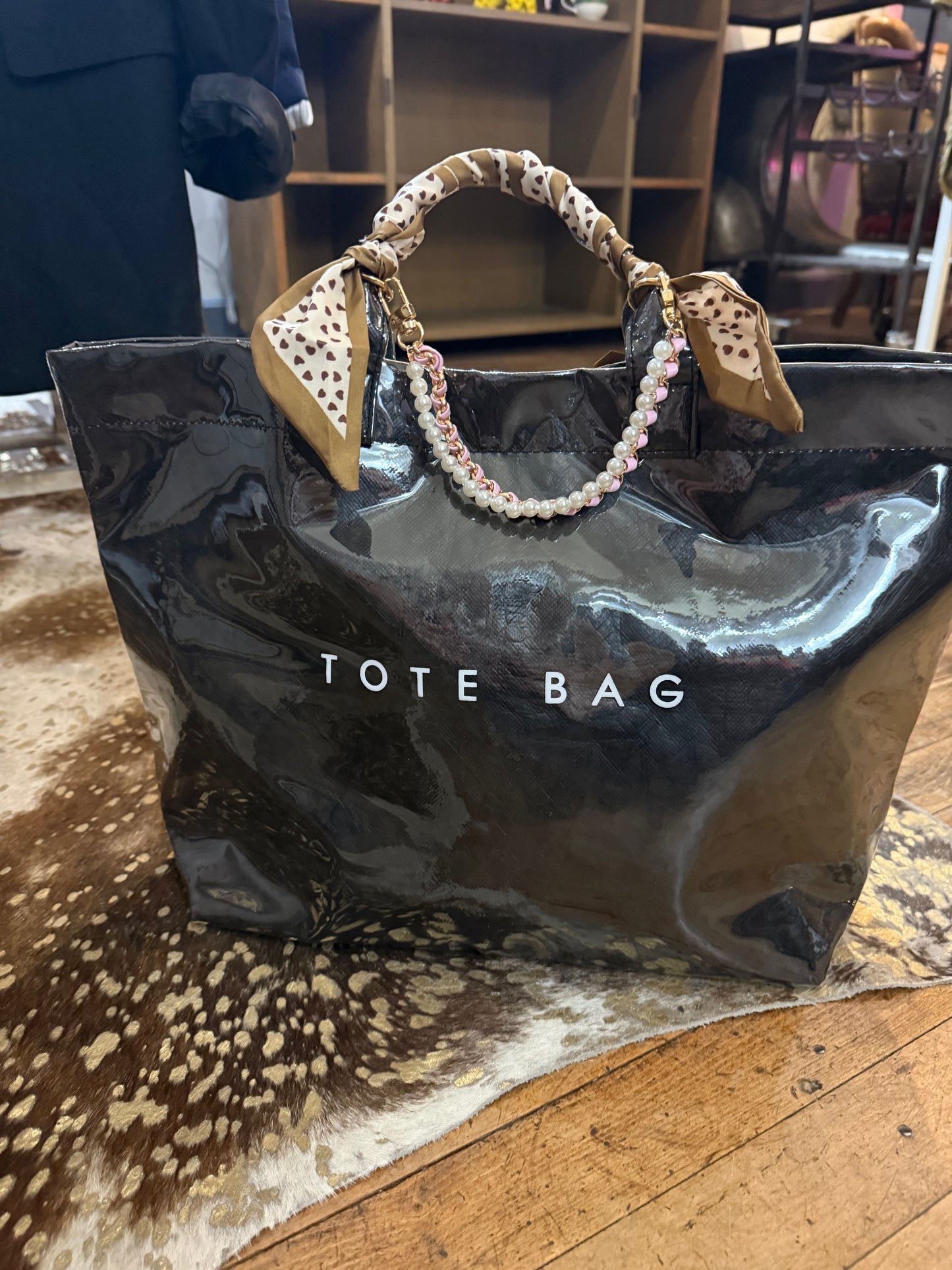 Black handbag with tie