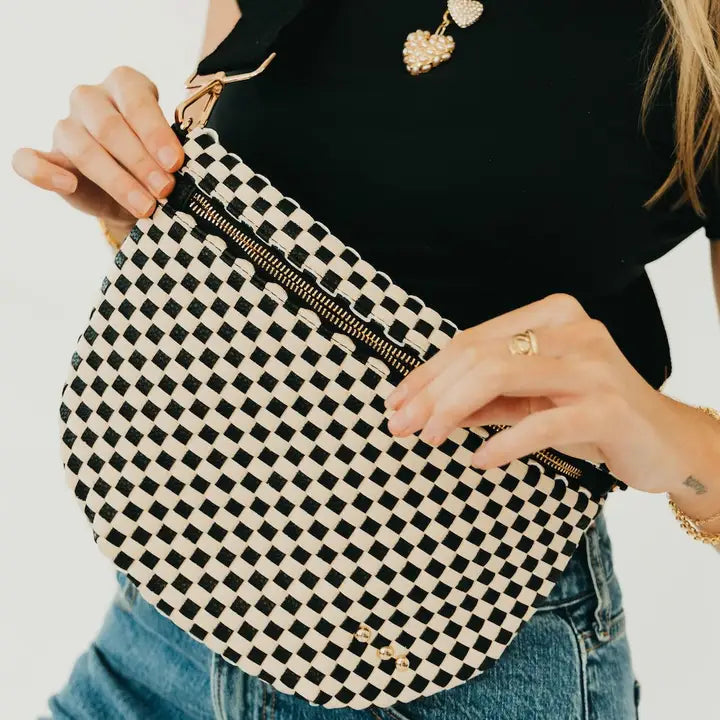 Black and white Checkered woven bum bag