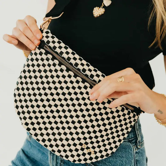 Black and white Checkered woven bum bag