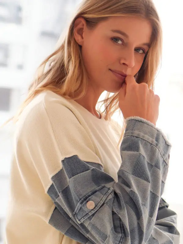 Denim Sleeved Sweatshirt