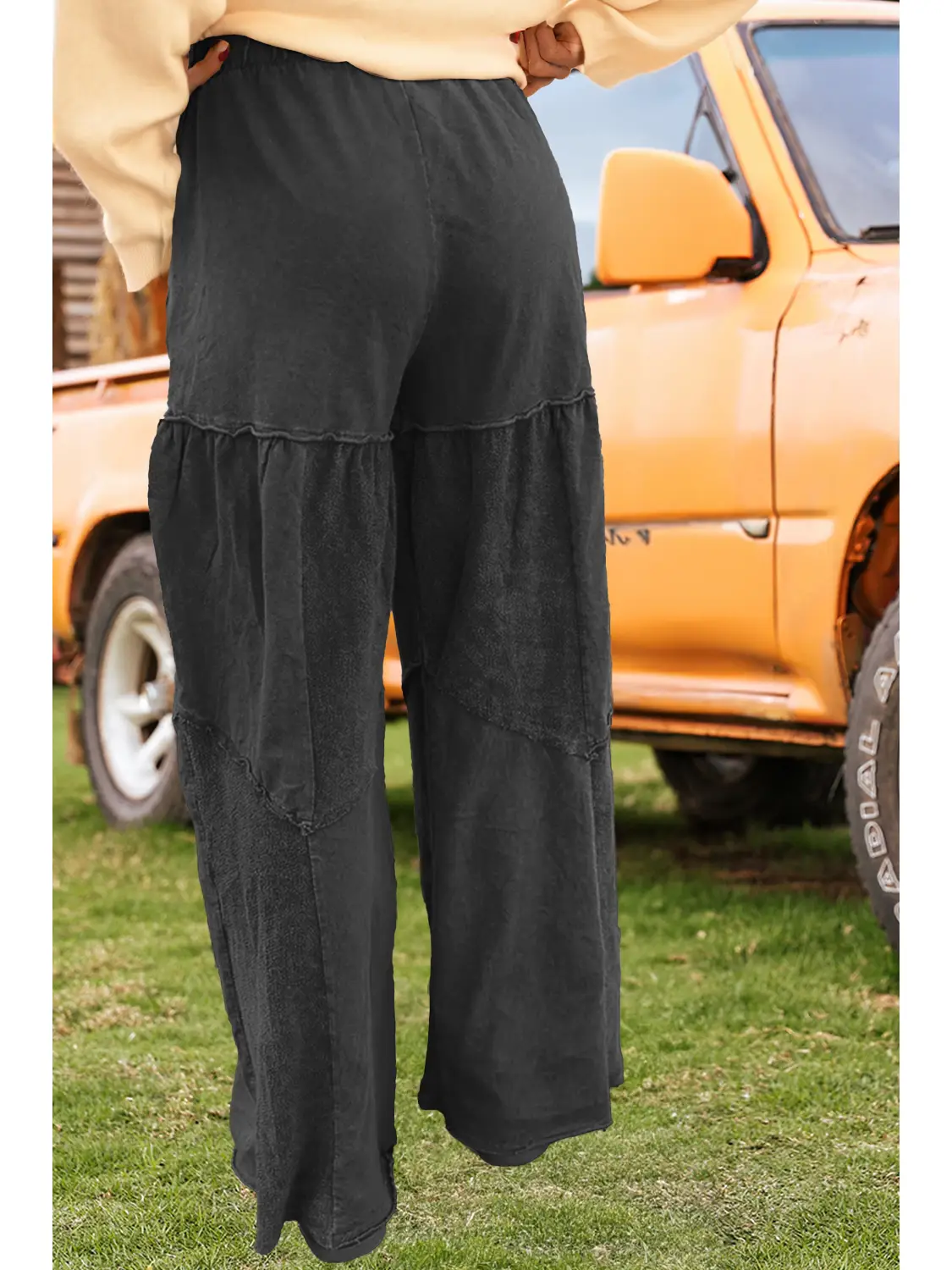Wide Leg Patched Drawstring Pants