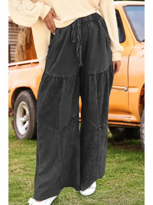 Wide Leg Patched Drawstring Pants