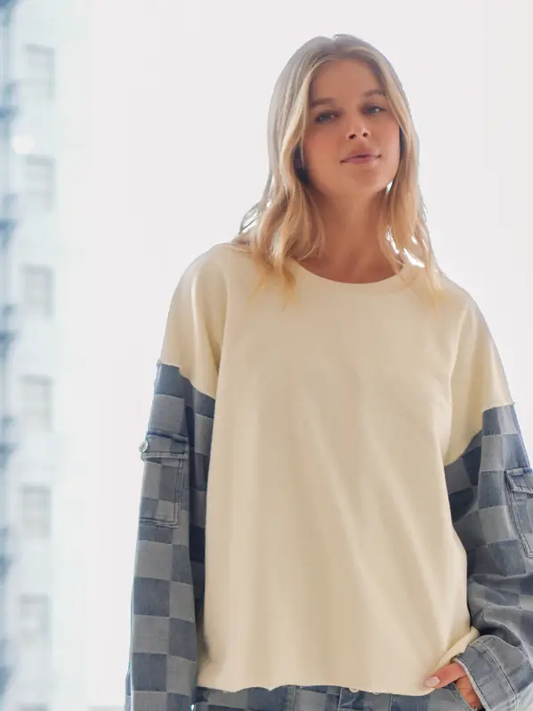 Denim Sleeved Sweatshirt