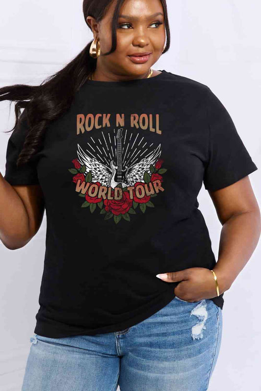 Simply Love Full Size ROCK N ROLL WORLD TOUR Graphic Cotton Tee
