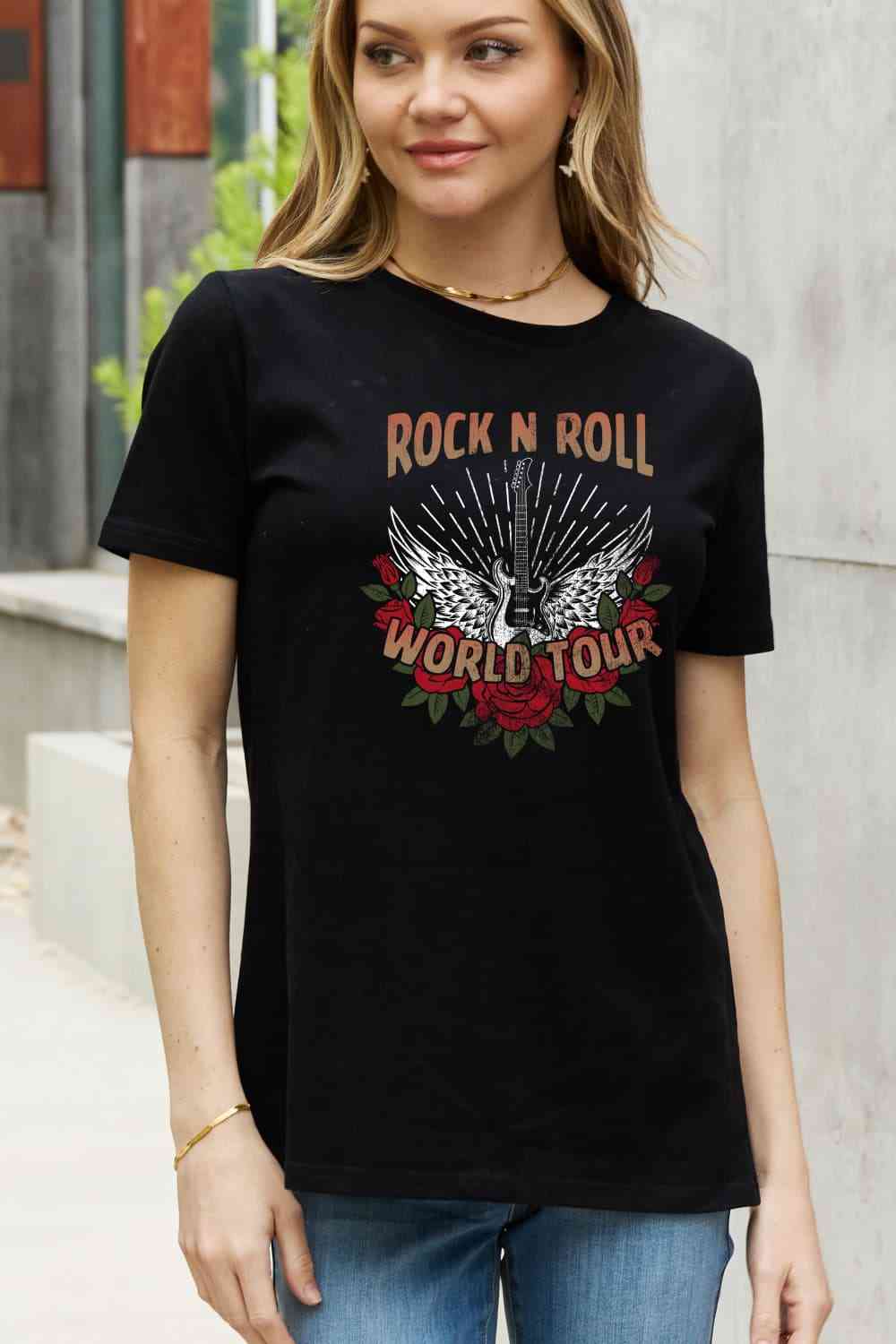 Simply Love Full Size ROCK N ROLL WORLD TOUR Graphic Cotton Tee